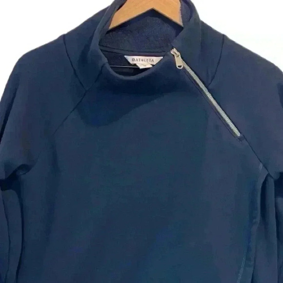 Athleta Cozy Karma Asymmetrical Pullover Sweatshirt, Navy Blue, Athleisure, XS - Picture 13 of 15